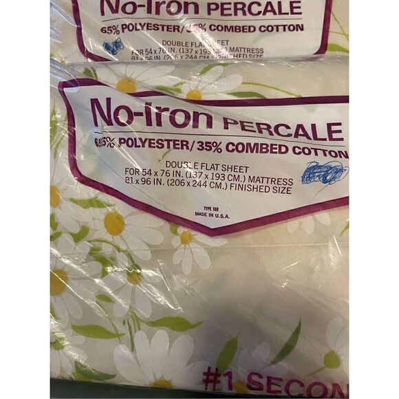 Vintage Two New Packages No-Iron Percale Double Flat Sheets 81x96” made in USA - Picture 3 of 10
